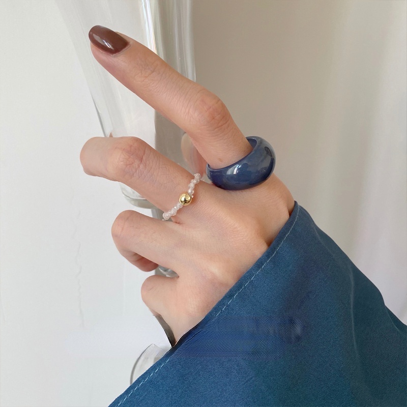 Nhẫn Nhựa Acrylic 17mm Màu Hổ Phách Phong Cách Hàn Quốc Cho Nữ