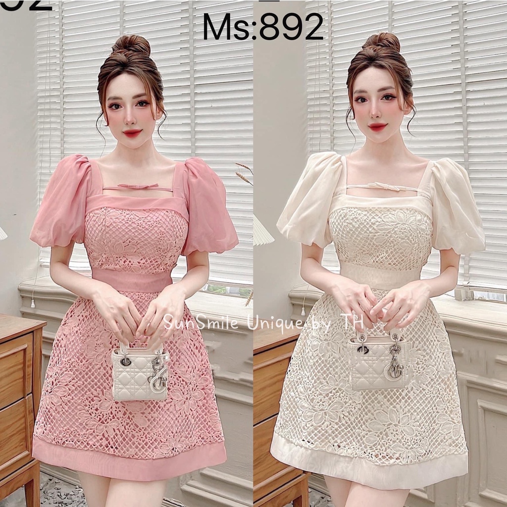Đầm thiết kế LEP STORE đầm dự tiệc dáng xòe A tay bồng pha tơ ngực chất liệu ren loại 1 cực xinh V225