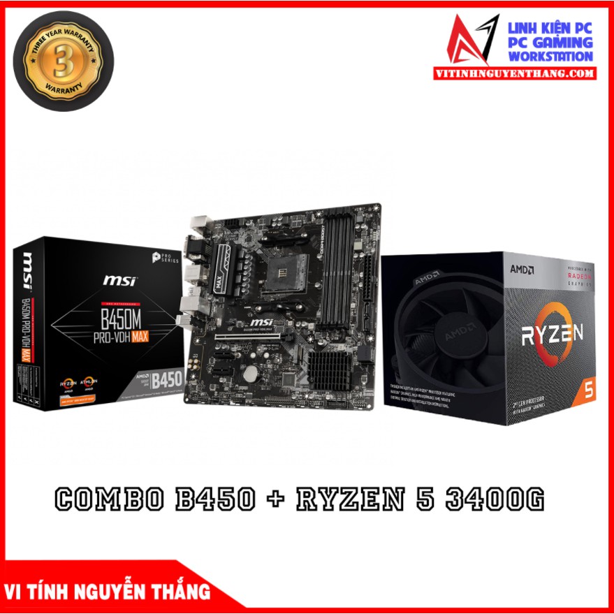 COMBO MSI B450M PRO VHD MAX + CPU AMD RYZEN 5 3400G