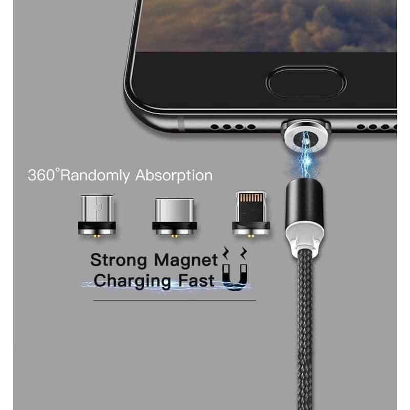 Cáp sạc dây dù, từ hút nam châm đầu Iphone- micro USB - Type C xoay 360 độ dây dù,có LED