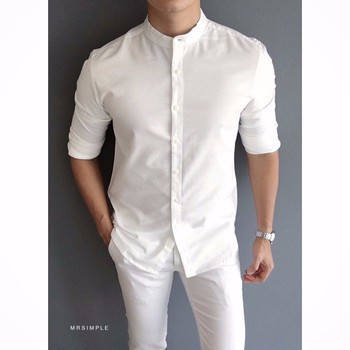 Áo sơ mi nam cổ tàu bền đẹp màu trắng Cam Kết Giống Hình (Cam kết giống hình) | BigBuy360 - bigbuy360.vn