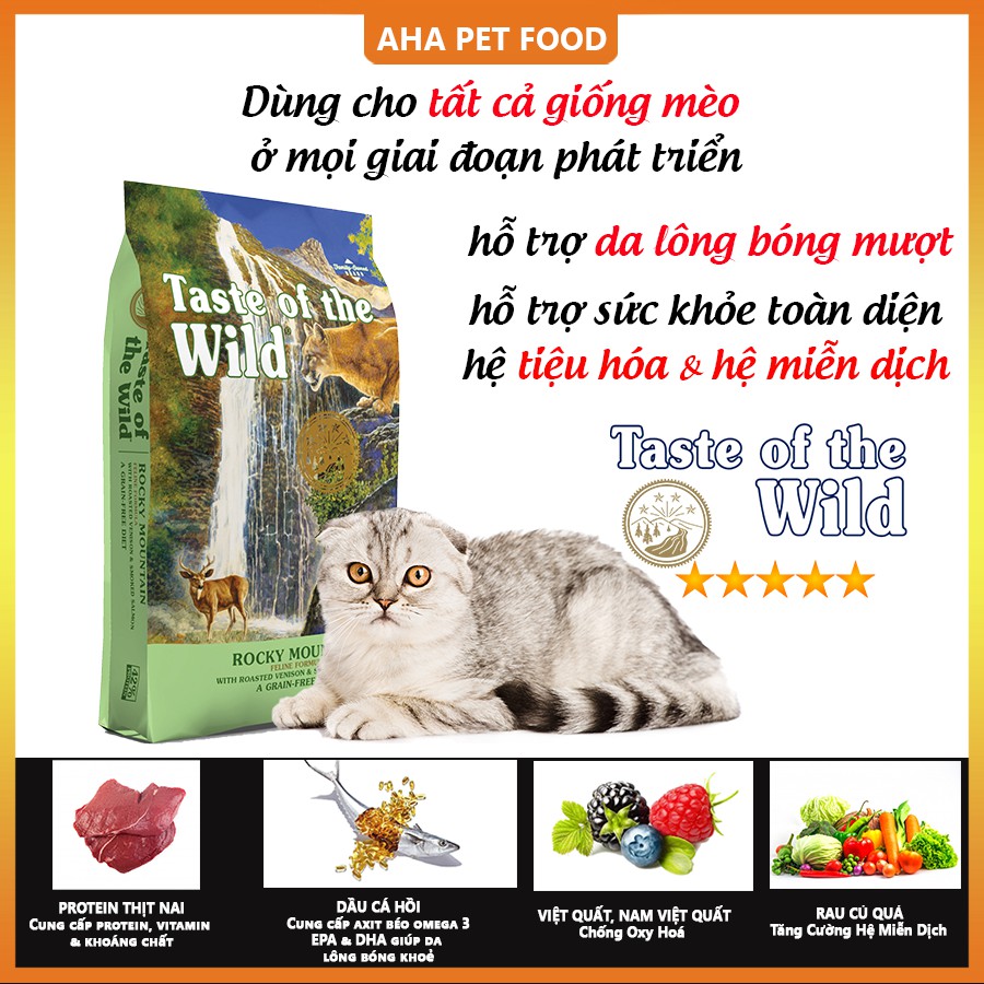 [Nhập Khẩu USA] Thức Ăn Cho Mèo Tai Cụp Taste Of The Wild Rocky Mountain Bao 2kg - Nai Nướng Cá Hồi Xông Khói