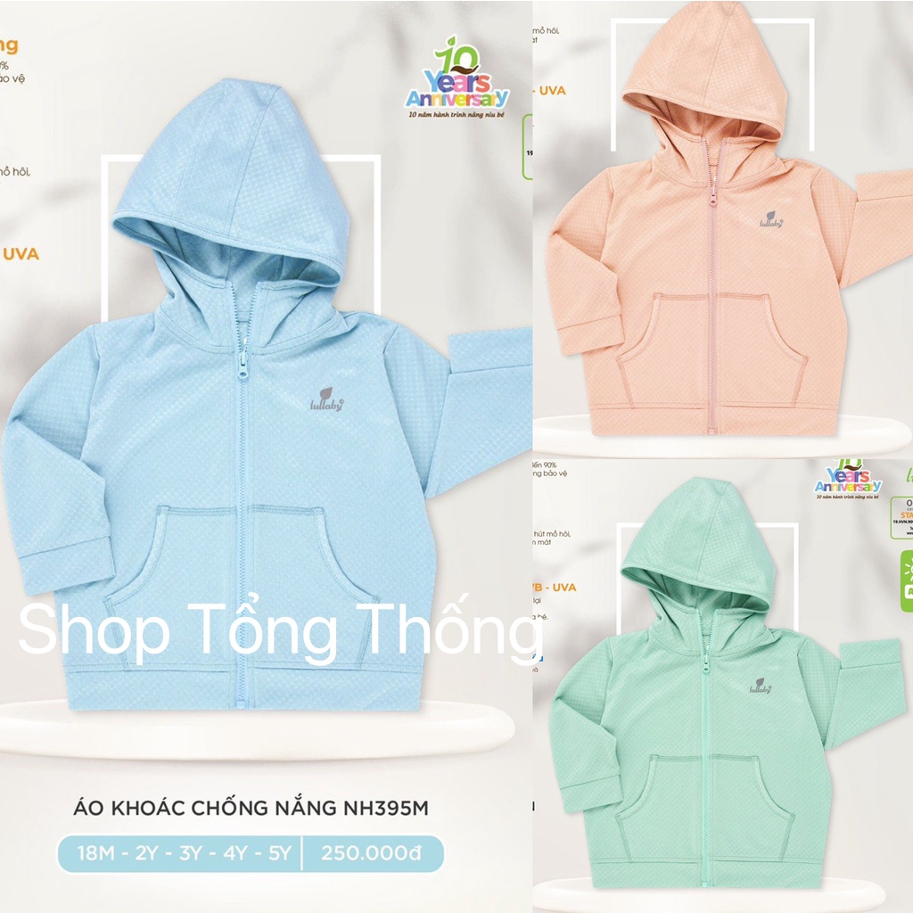 Áo khoác chống nắng Lullaby Cotton cao cấp co giãn 4 chiều chống tia UV tốt mềm mịn thoáng mát cho bé trai bé gái NH395M