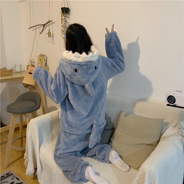 Bộ đầm ngủ + quần ngủ hình cá mập dễ thương thời trang mùa đông dành cho nữ (có bán lẻ) | BigBuy360 - bigbuy360.vn