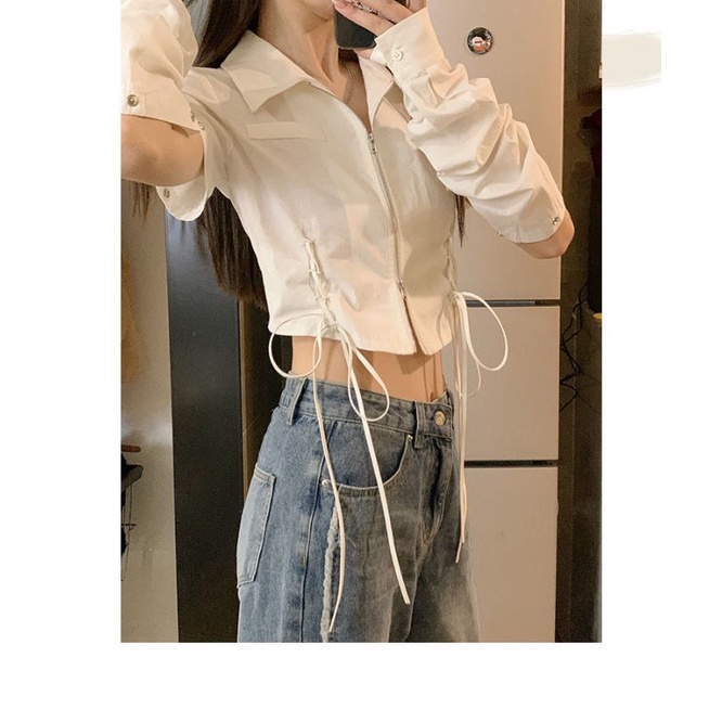 ẢNH THẬT Áo Sơ Mi Khóa 2 Đầu Phối Ống Tay Rời