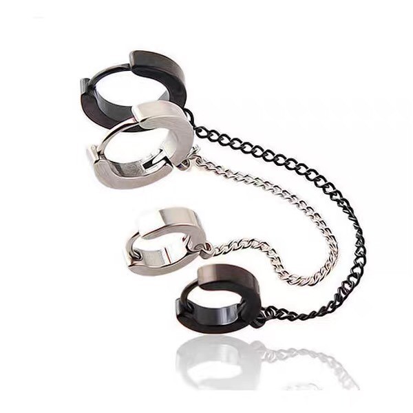 Double Chain Hoop Earring khuyên tai và khuyên vành tai titan dây xích nam nữ không gỉ không đen không dị ứng