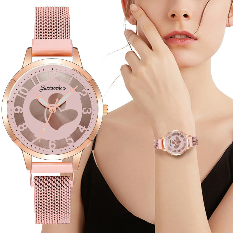 Đồng hồ nữ dây thép lưới mặt trái tim thời trang
