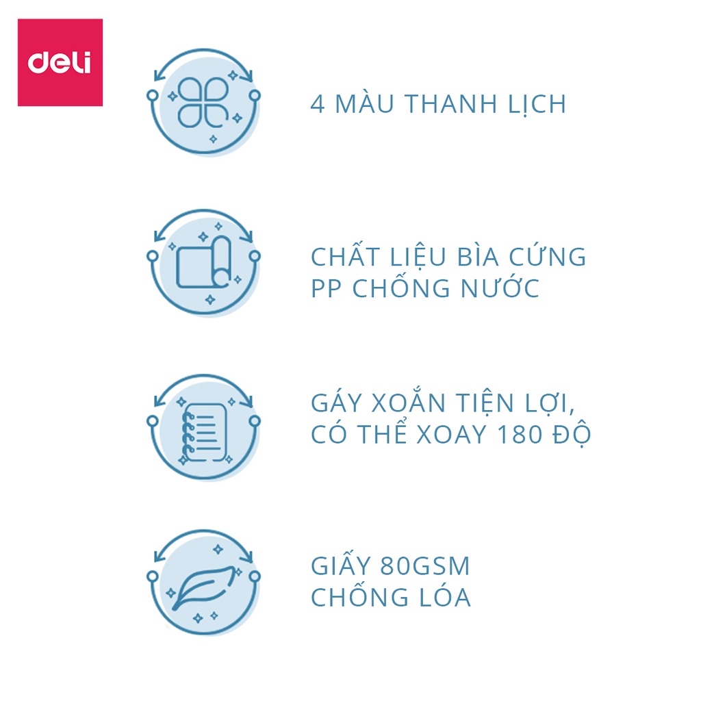 Sổ tay ghi chép Deli - giấy kẻ ngang gáy lò xo 80 trang A5/B5-24202/24203