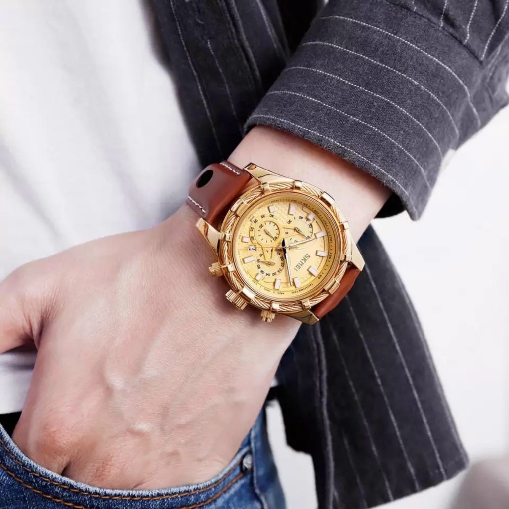 Đồng Hồ Nam Dây Da Cao Cấp SKMEI 9189 Chạy 6 Kim , Chống Nước tuyệt đối