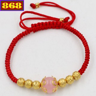 Vòng tay tết dây cẩn hạt đá hồng TD4 - Vòng đeo tay chỉ đỏ may mắn