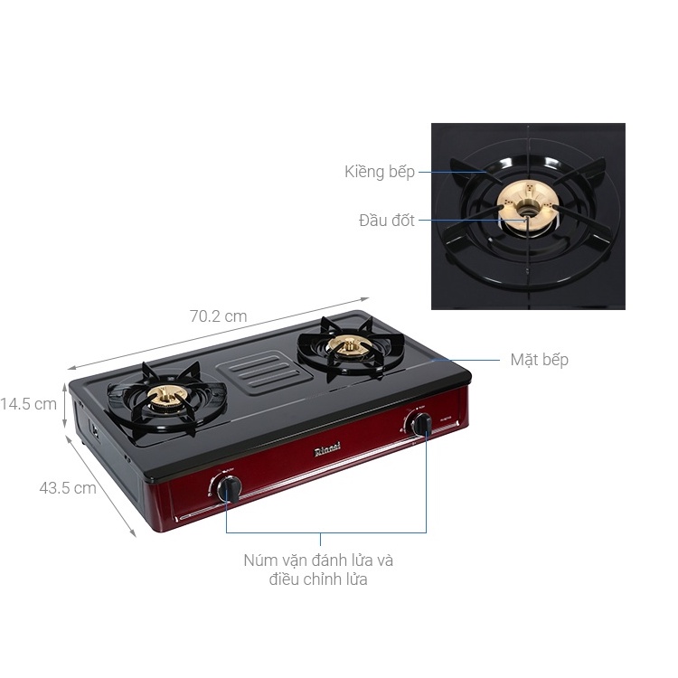 Bếp ga đôi Rinnai RV-B274SR - Ngọn lửa xanh - Tiết kiệm ga - Hàng chính hãng STORE