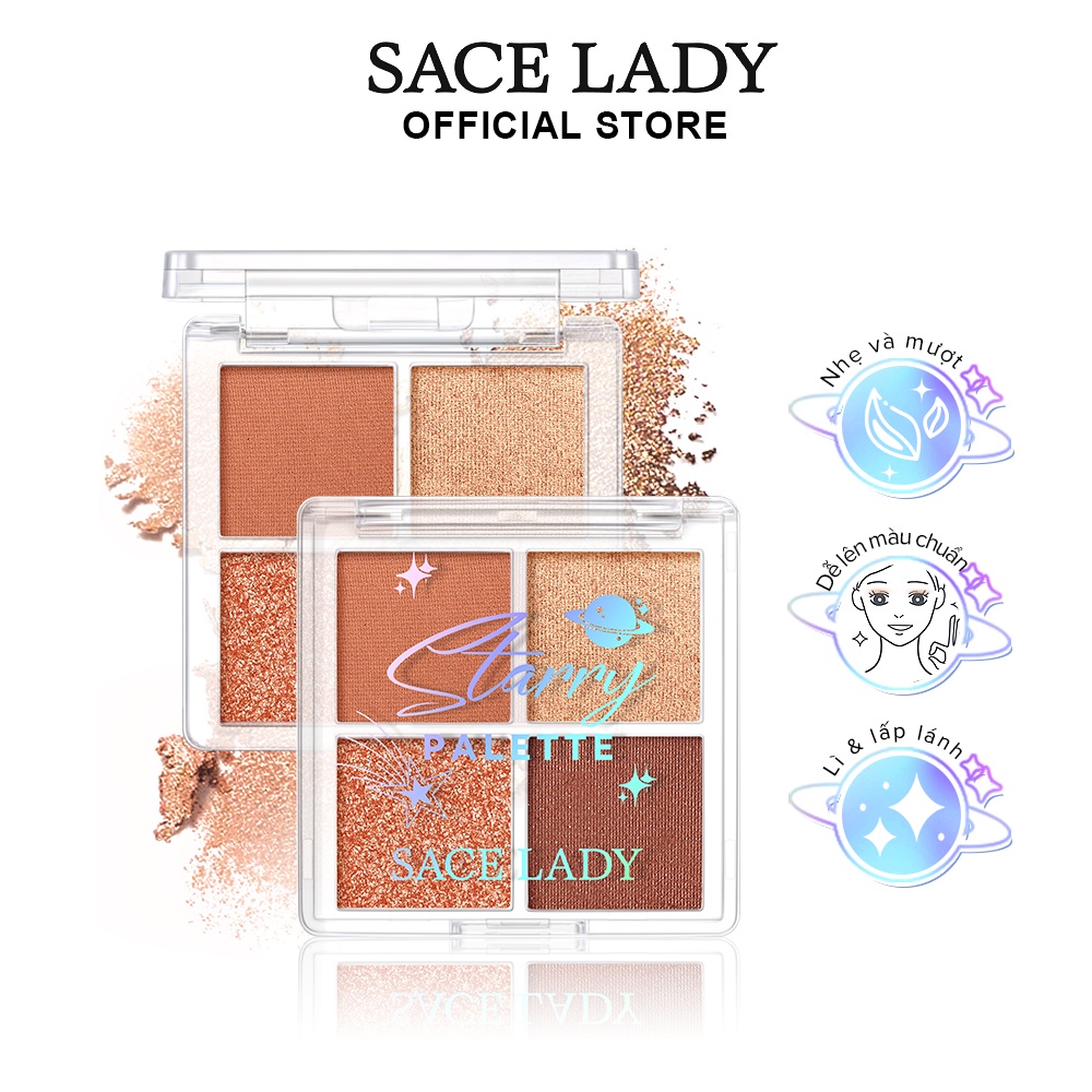 Bảng Phấn Mắt Sace LADY 4 Màu Tông Lì Và Nhũ Trang Điểm Lâu Trôi 1.8g