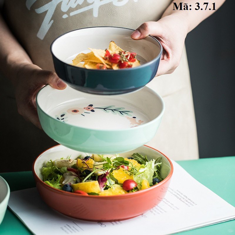 Tô sứ vẽ hoa 4 mùa, bát đựng salad, đĩa để món xào, phụ kiện bàn ăn: 3.7.1