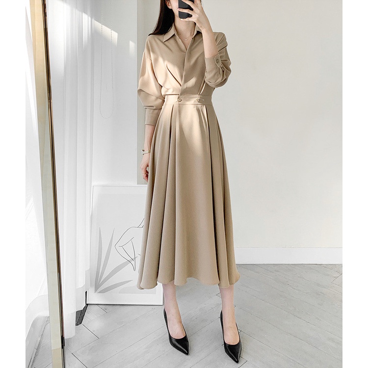 45537 Đầm chiffon kiểu xếp ly thời trang phong cách retro mới mẻ