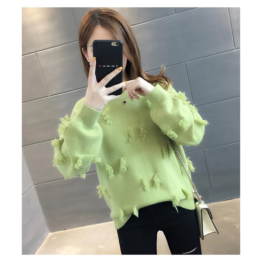 Áo len nữ phối tua vải mềm mại dáng rộng
