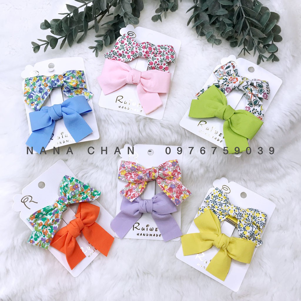 [I001] Set cặp tóc nơ vải màu pastel cho bé