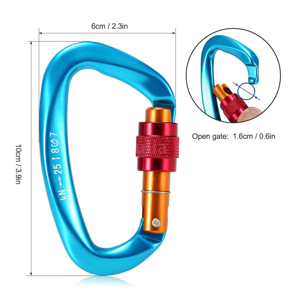 Khóa carabiner 25KN hình chữ D tiện dụng khi leo núi/móc võng