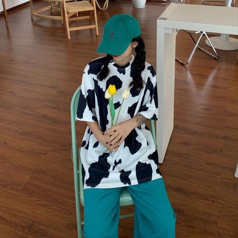 áo thun nữ form rộng unisex bò sữa cá tính