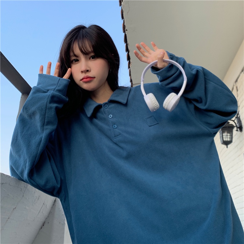 SUXI Áo Nỉ Dài Tay Màu Sắc Đơn Giản Thời Trang Cho Nữ