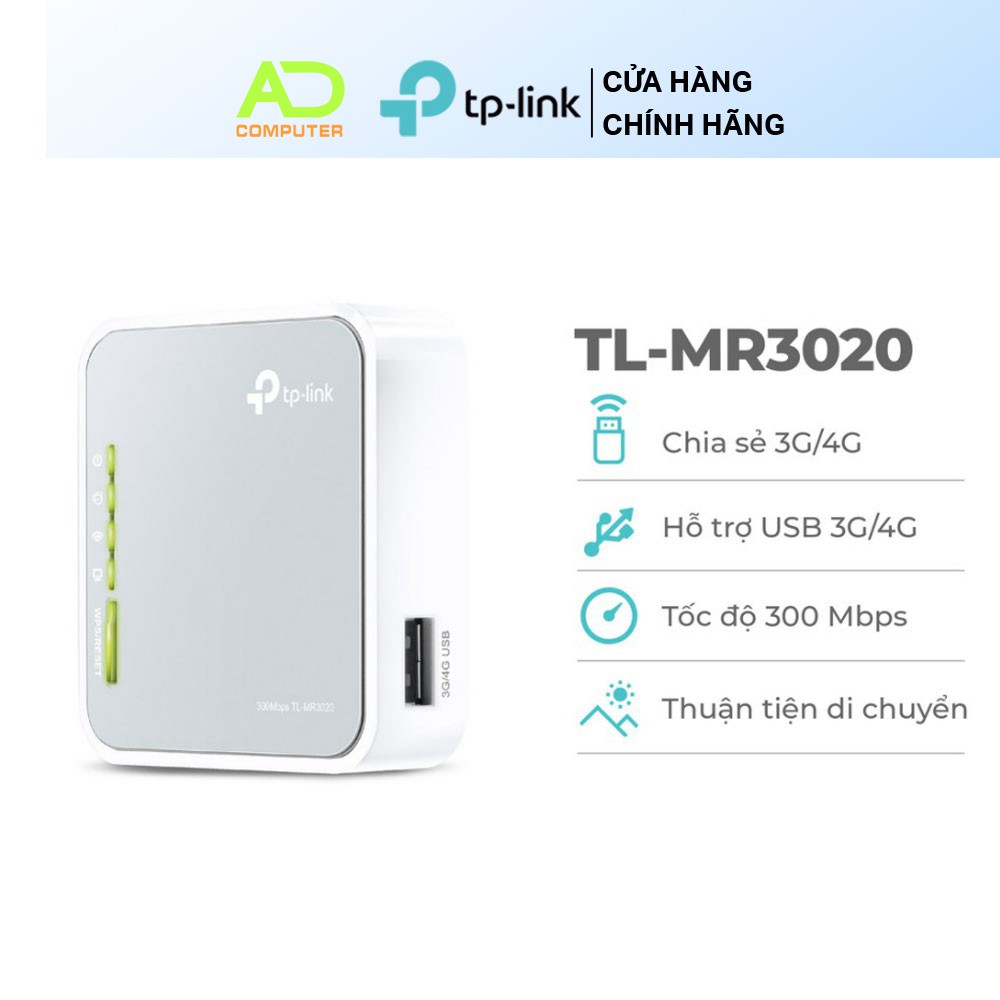 Bộ Phát Wi-Fi Di Động Tplink Chuẩn N 3G/4G MR3020 - Hàng chính hãng