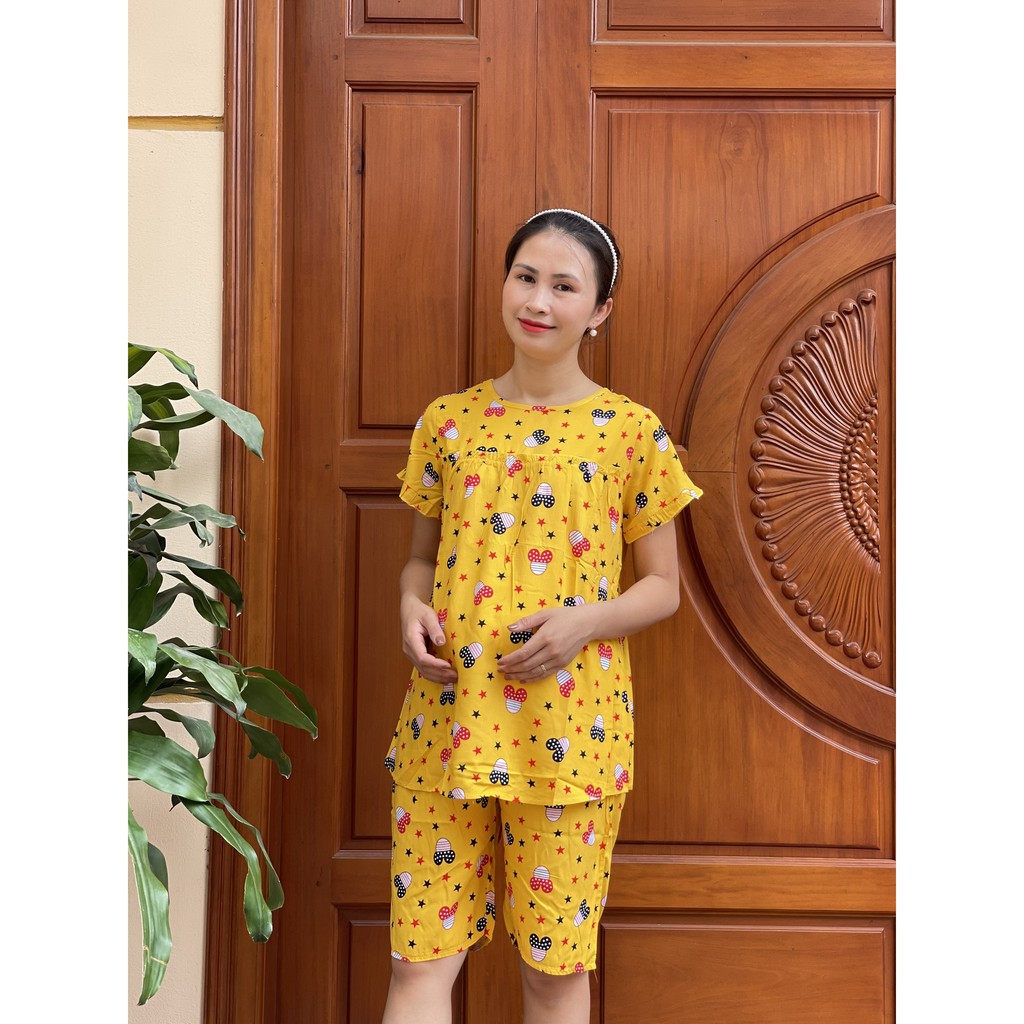 Bộ đồ bầu lửng tay bèo chất lanh thái đẹp mặc nhà và sau sinh BB