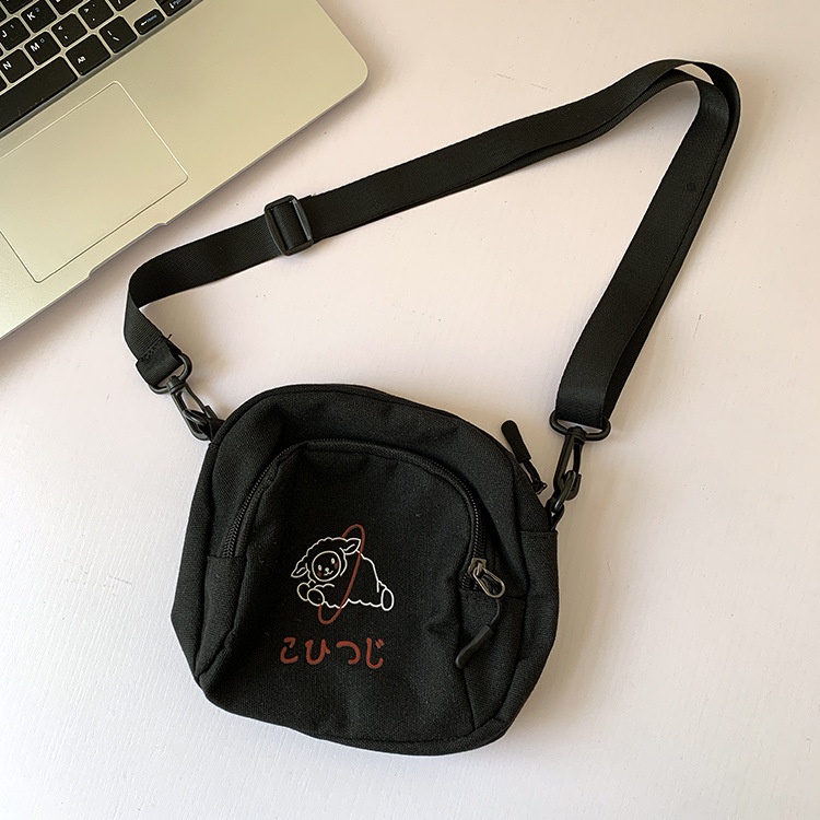Túi đeo chéo bằng vải canvas mềm mại in họa tiết hoạt hình dễ thương phong cách Harajuku Nhật Bản