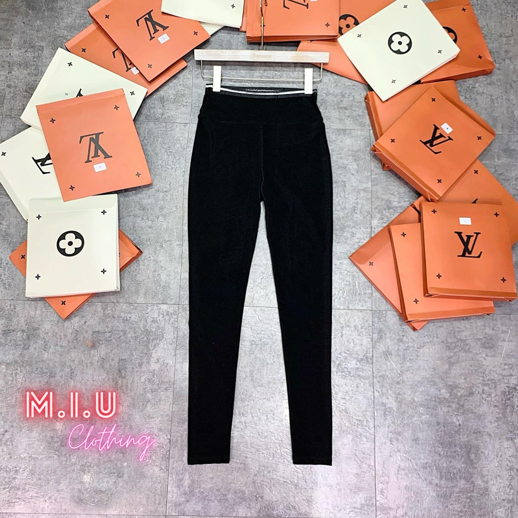 Quần LEGGING Cạp Cao Gen Bụng - Chất umi hàn - Legging cạp nhũ trắng