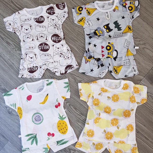 Bộ Cotton Thông Hơi Cộc Chui cho bé trai và bé gái 3-15kg