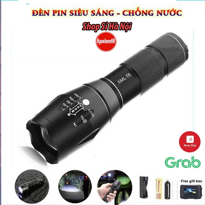 Đèn pin siêu sáng 3 chế độ sáng có móc treo tiện dụng tặng kèm hộp đựng, đèn pin mini cầm tay GD255