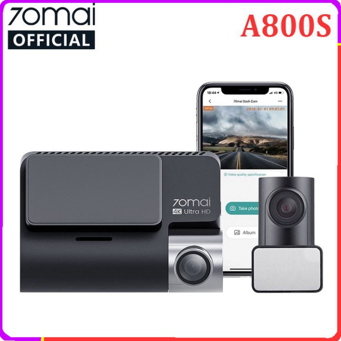 Sản Phẩm Camera hành trình ô tô Xiaomi 70mai. Bản Quốc Tế A800S, 4K, Wifi (Bộ tích hợp Camera Trước và Sau)
