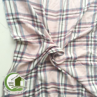 Vải cotton kẻ sọc caro màu hồng nhạt [ 1 mét x khổ 1,55m ]