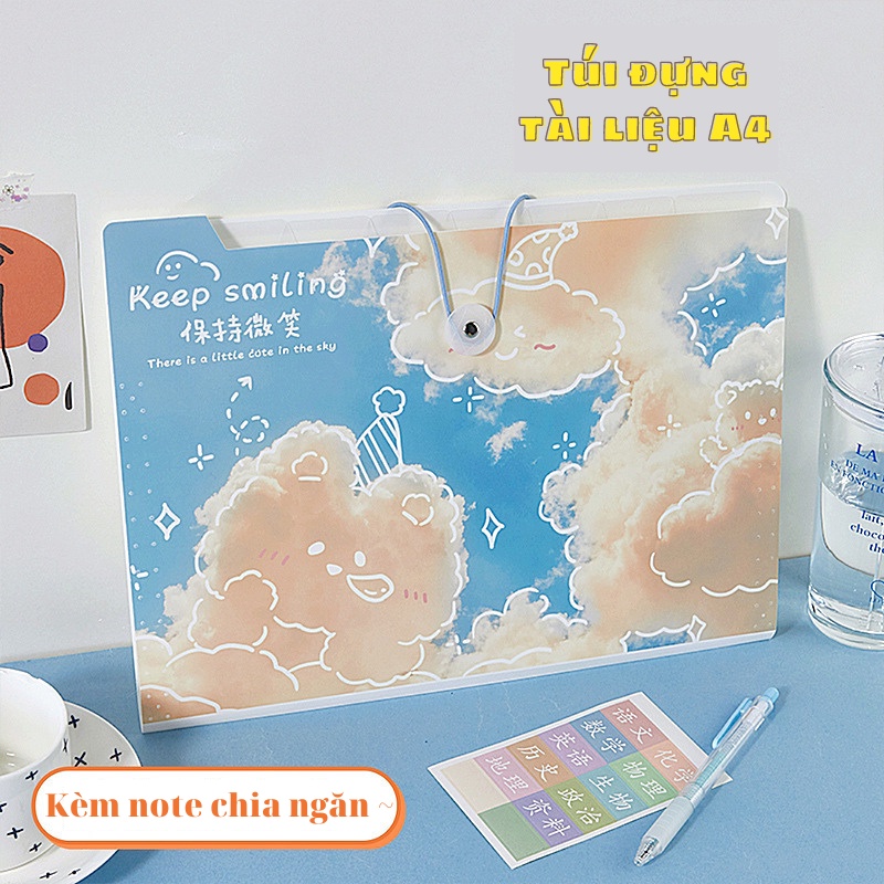 Bìa File A4 5-8-12 Ngăn Chia Tài Liệu Cho Học Sinh Tệp Túi Đựng Giấy Hồ Sơ Trong Suốt Dễ Thương Chống Nước Họa Tiết CUTE