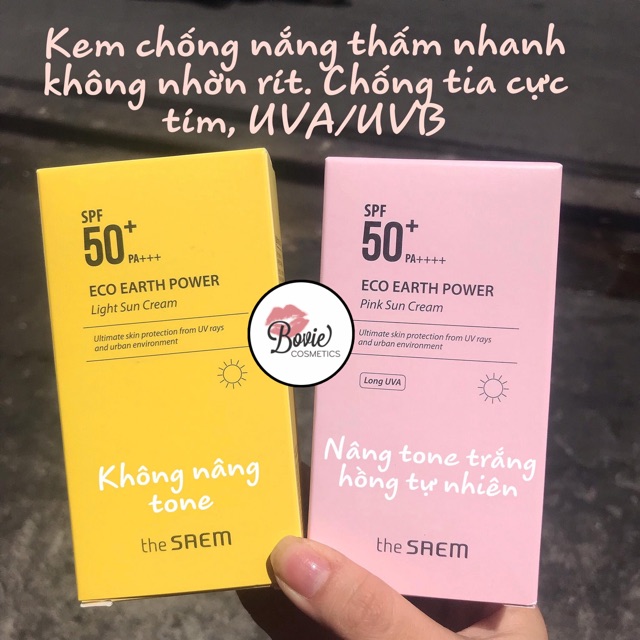 ( Sẵn ) Kem chống nắng The Saem Eco Earth Power Light / Pink Sun Cream SPF50+ PA+++ [ Vàng - Hồng ] | BigBuy360 - bigbuy360.vn