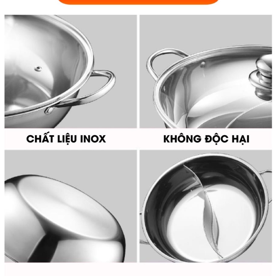 [XẢ KHO]Nồi Lẩu 2 Ngăn Kích Thước 32cm có nắp kính Nấu Được Các Loại Bếp Tiện Lợi Đa Chức Năng/nồi nấu lẩu/ ăn uống, bếp