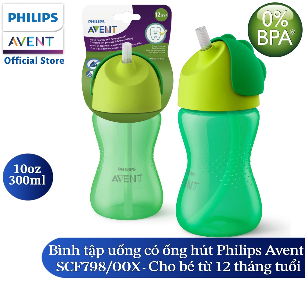 Bình tập uống bằng nhựa, có ống hút hiệu Philips Avent (300ml / 10oz) cho bé từ 12 tháng tuổi (màu ngẫu nhiên) - 798.00