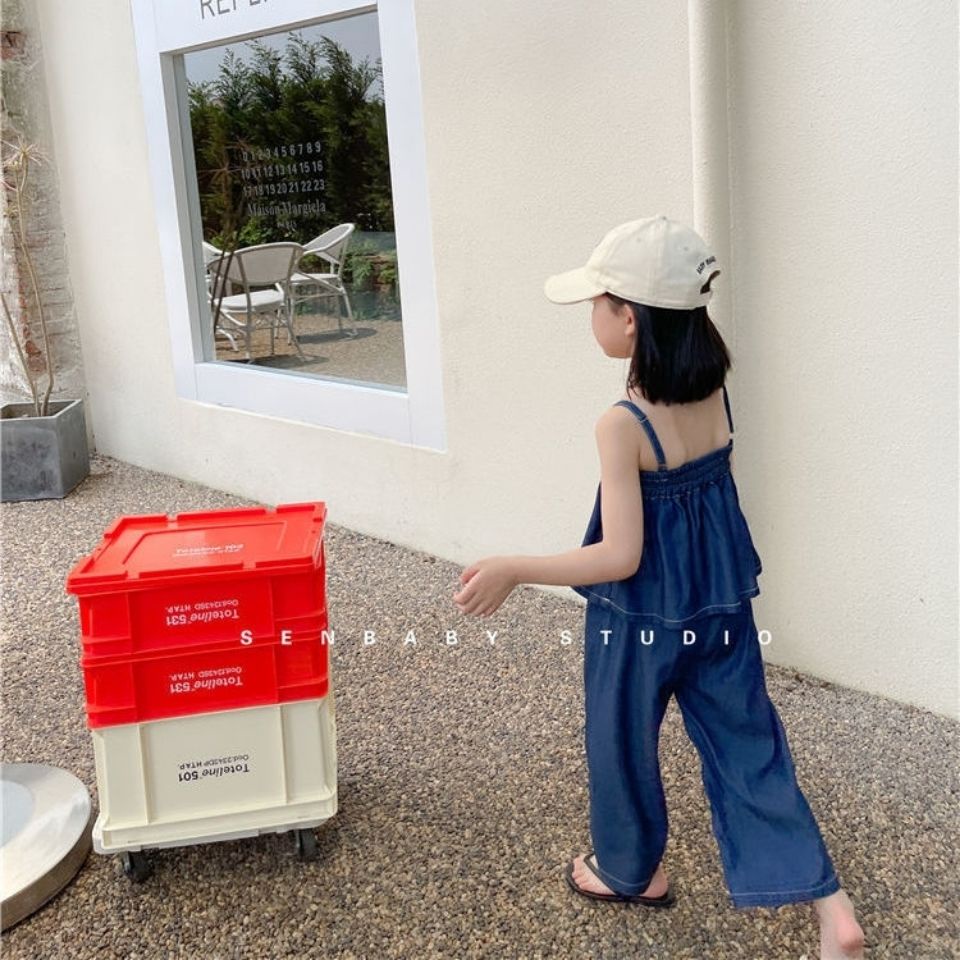 Set Áo Hai Dây + Quần Denim Ống Rộng Thời Trang Mùa Hè Cho Bé Gái