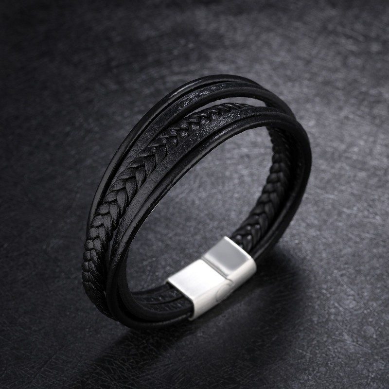 Vòng Tay Nam Dây Da Titan Ko Han Rỉ TT 3688