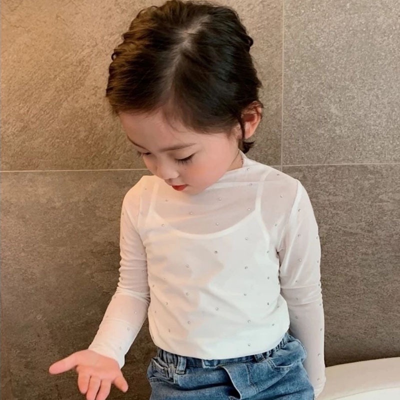 Áo Tay Dài Chống Nắng Phối Ren Lưới Rỗng Đính Đá Thời Trang Mùa Hè Cho Bé Gái