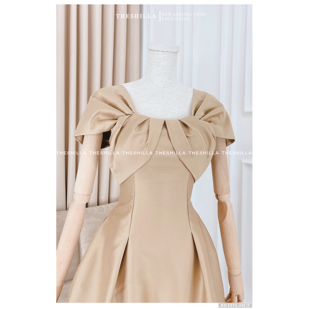 Váy thiết kế cao cấp màu kem tay con form dài chích eo sang trọng  The Shilla - Retiti-55C5