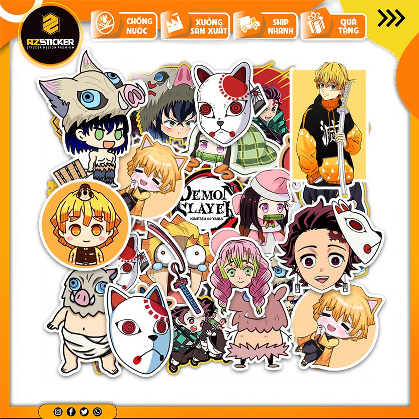 Set Miếng Dán Sticker Kimetsu no Yaiba Dán Nón Bảo Hiểm , Dán Xe Máy , Dán Laptop , Điện Thoại , Vali Chống Thấm Nước