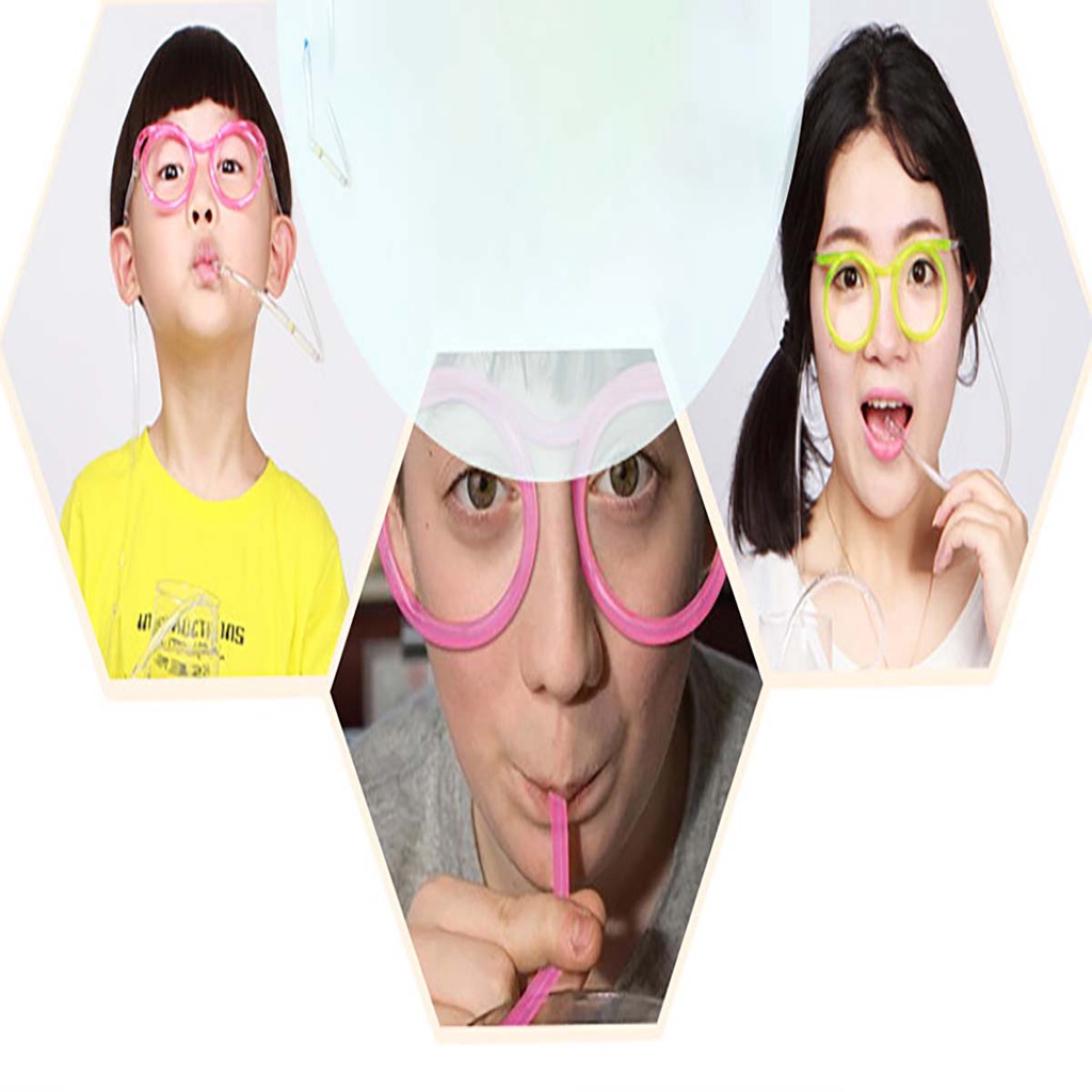 Ống Hút Mắt Kính Trong Suốt Gọng Tròn Silicon Silicone Dài Gấp Gọn Cho Bé Cute Vui Nhộn Độc Đáo Halloween Tiệc Trà