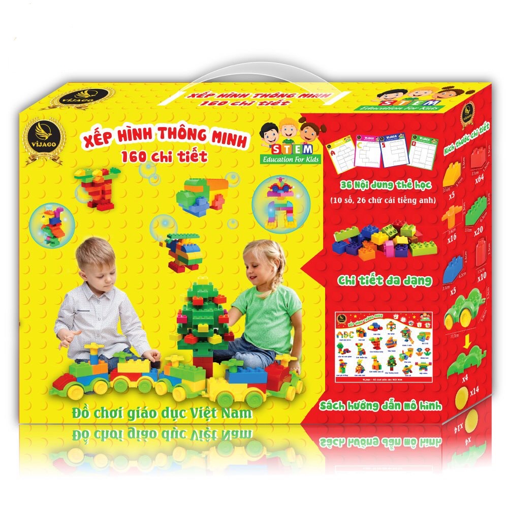 Đồ Chơi Xếp Hình Thông Minh 160 Chi Tiết VIJAGO Bằng Nhựa Nguyên Sinh An Toàn Cho Bé- Babibo.Kids