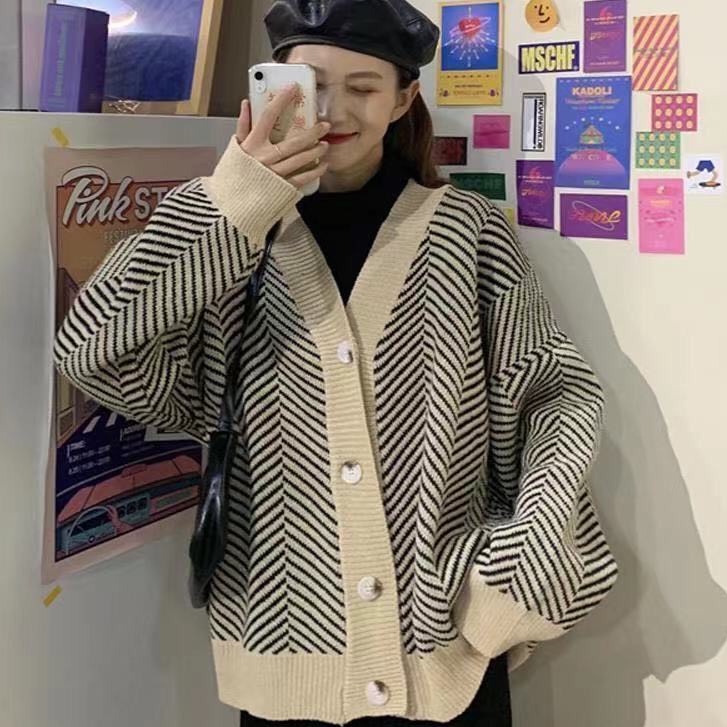 Cardigan Len Kiểu Hàn, Áo Len Nữ Dài Tay Khoác Cardigan Ulzzang Dáng Rộng, Cadigan Len Quảng Châu