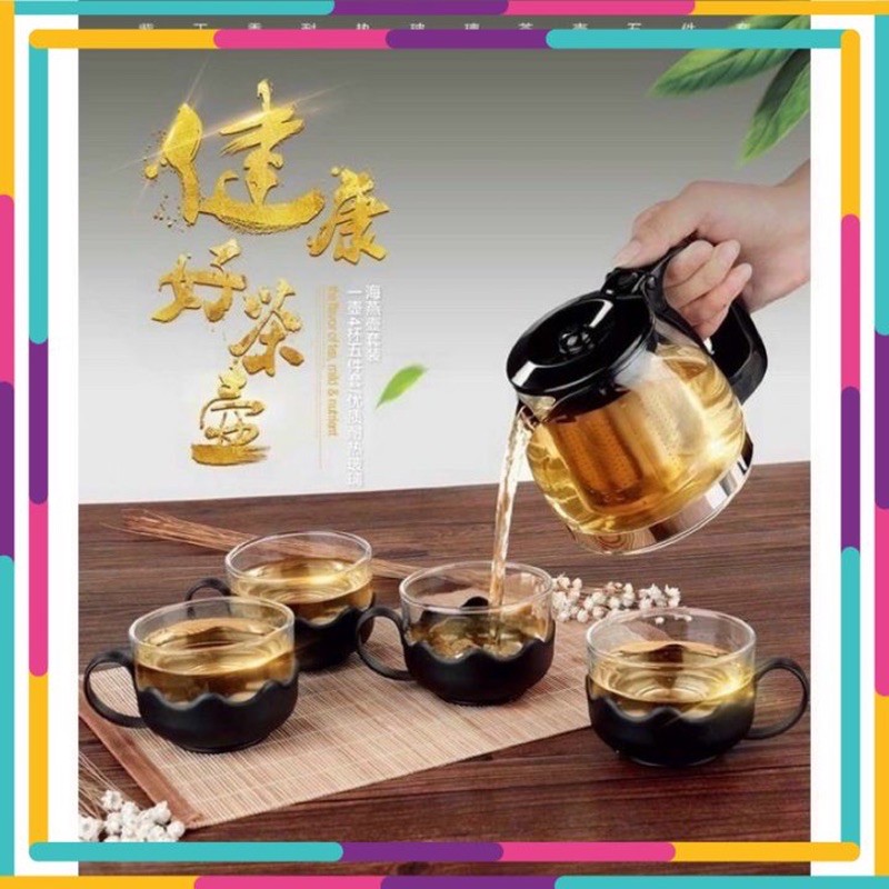 Bộ ấm trà có lưới lọc inox kèm 4 ly sang trọng