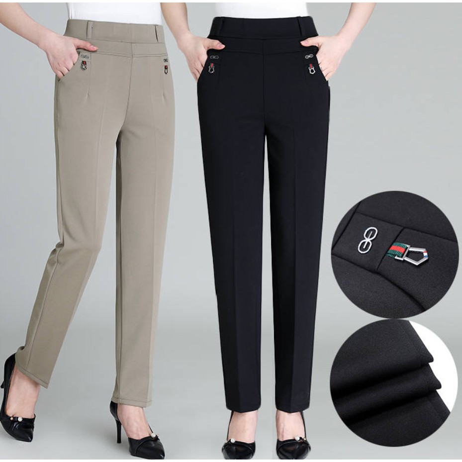 Women Formal Long Pants High Waisted Elastic Office Straight Leg Elegant Pants