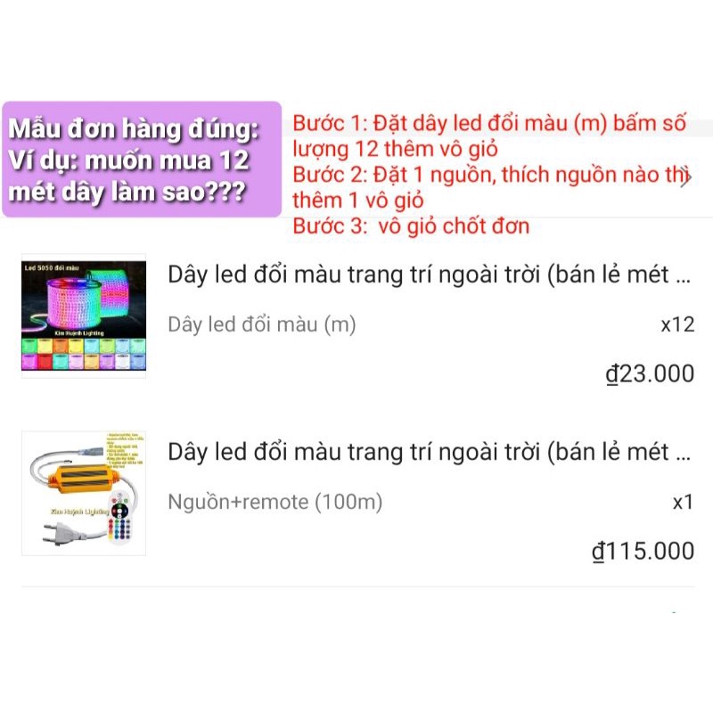 Dây led đổi màu trang trí ngoài trời (bán lẻ mét chưa nguồn, lưu ý đặt thêm nguồn)