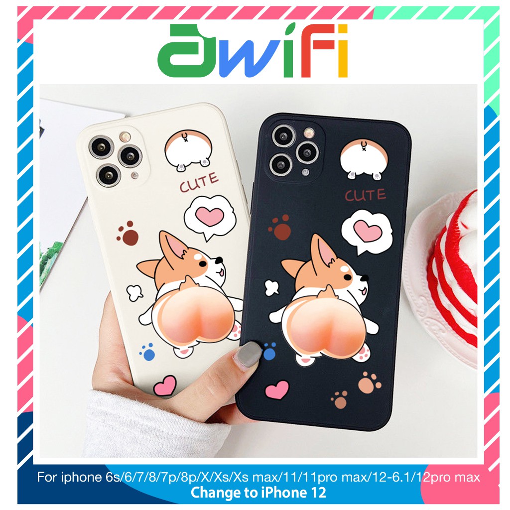 Ốp lưng iphone cạnh vuông corgi đào bóp 6/6plus/6s/6splus/7/7plus/8/8plus/x/xr/xs/11/12/pro/max/plus/promax-Awifi C4-2