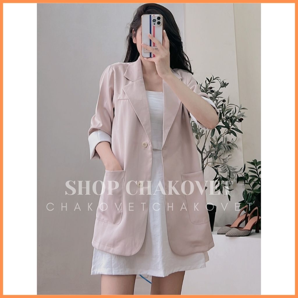 Áo blazer nữ khoác ngoài A8238 kiểu áo tay lỡ 1 lớp  dáng suông rộng thích hợp mùa xuân hè - CHAKOVET