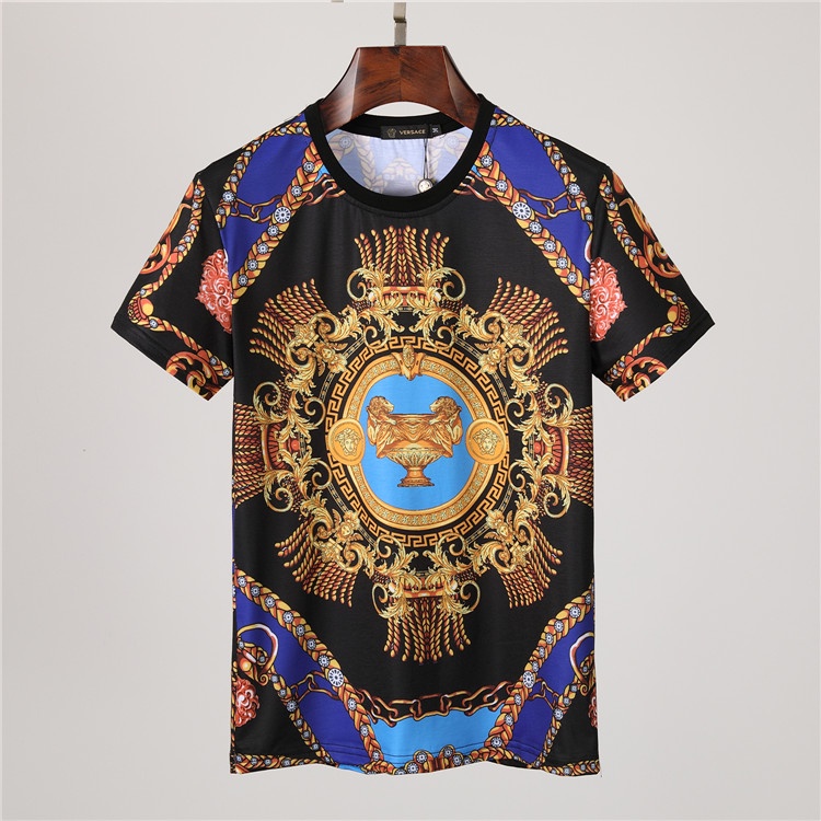 VERSACE Hawaiian logo print men summer cotton o-neck short-sleeve t-shirts men casual fashion street sport t-shirts