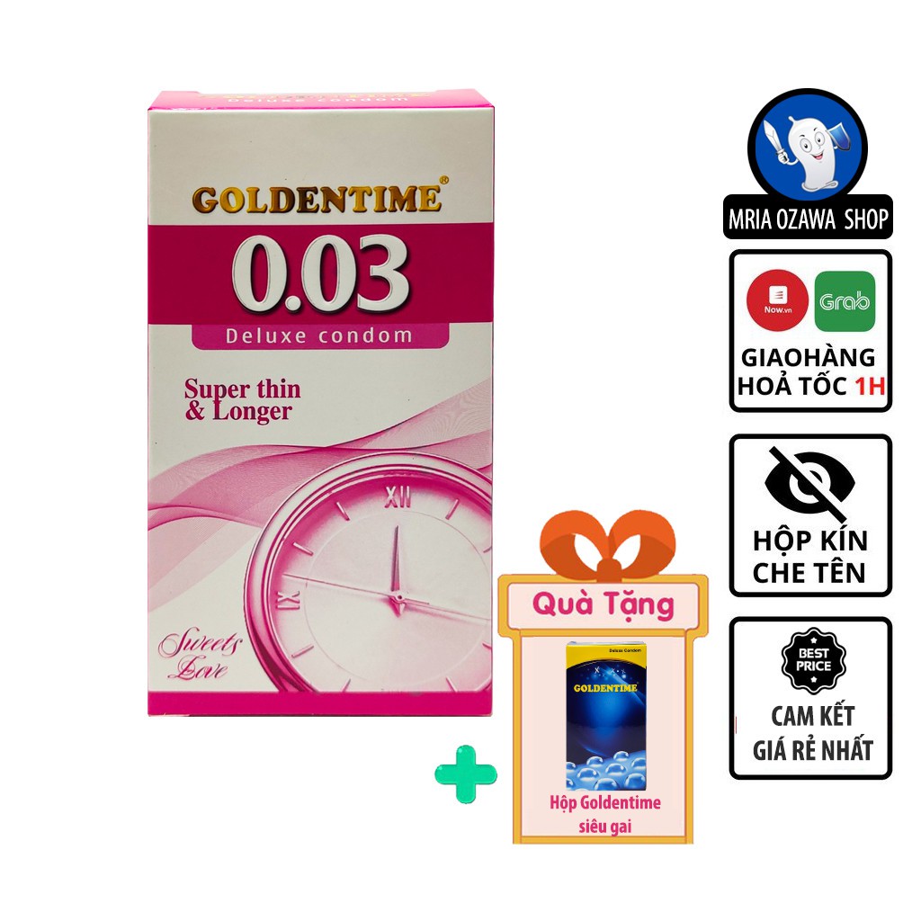 Bao Cao Su Gai Goldentime Siêu Mỏng Truyền Nhiệt 0.03mm Tăng Khoái Cảm -Vẫn Đảm Bảo An Toàn Hộp 12 Chiếc